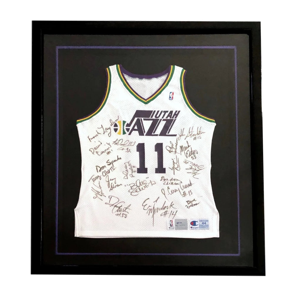 1991-92 Entire Utah Jazz Team Signed Framed Jersey JSA COA Stockton Malone +17 Autographs