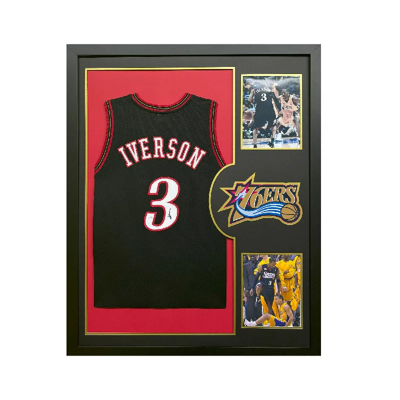 Allen Iverson Signed Philadelphia 76ers Vertical Custom Framed Basketball Jersey