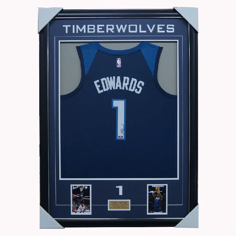 Anthony Edwards Signed Minesota Timberwolves Official NBA Panini Signed Jersey Framed - 5341