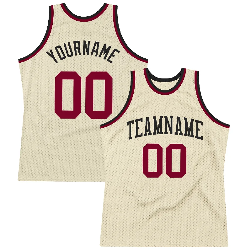 Custom Cream Maroon-Black Authentic Throwback Basketball Jersey