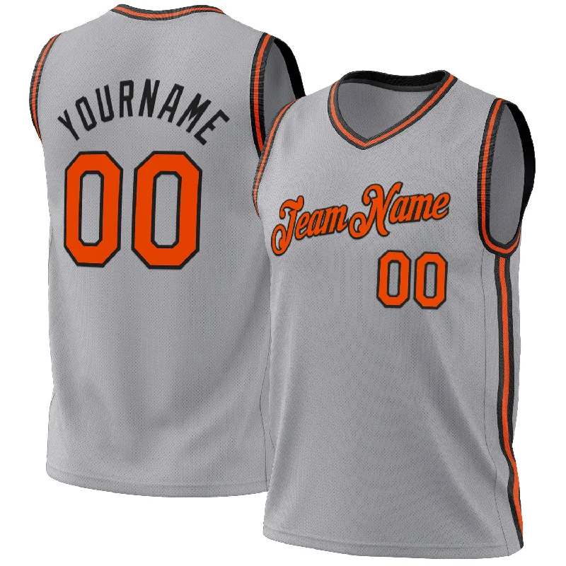 Custom Gray Orange-Black Authentic Throwback Basketball Jersey