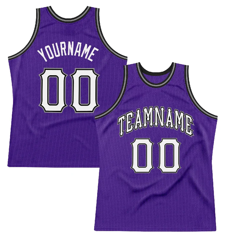 Custom Purple White-Black Authentic Throwback Basketball Jersey