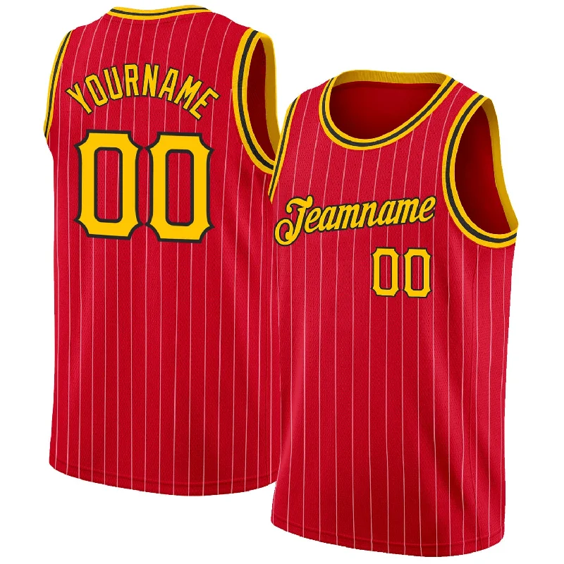 Custom Red Gold Pinstripe Gold-Black Authentic Basketball Jersey