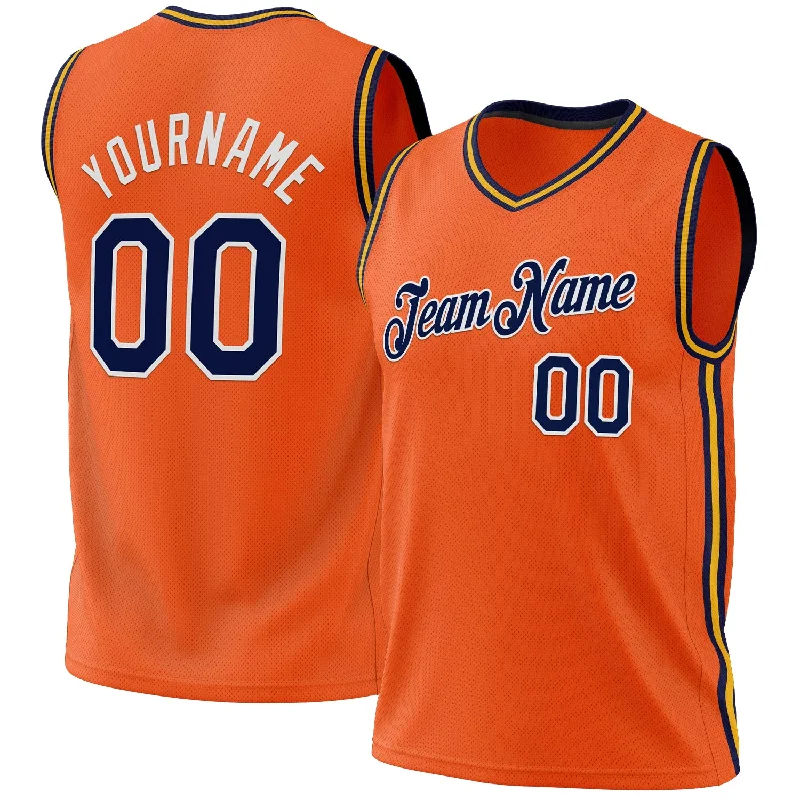 Custom Orange Navy Gold-White Authentic Throwback Basketball Jersey