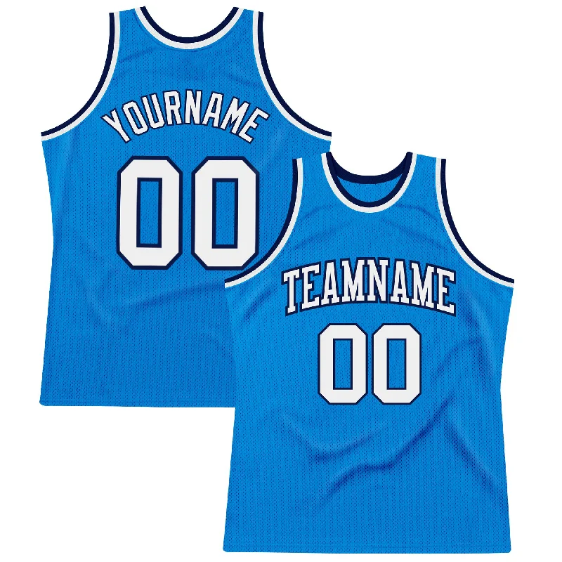 Custom Blue White-Navy Authentic Throwback Basketball Jersey