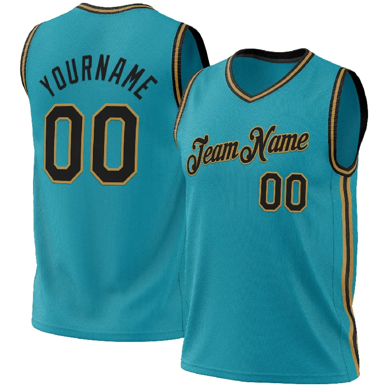 Custom Teal Black-Old Gold Authentic Throwback Basketball Jersey