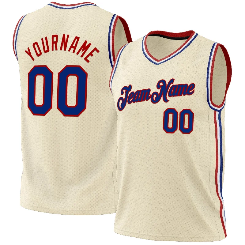 Custom Cream Royal-Red Authentic Throwback Basketball Jersey