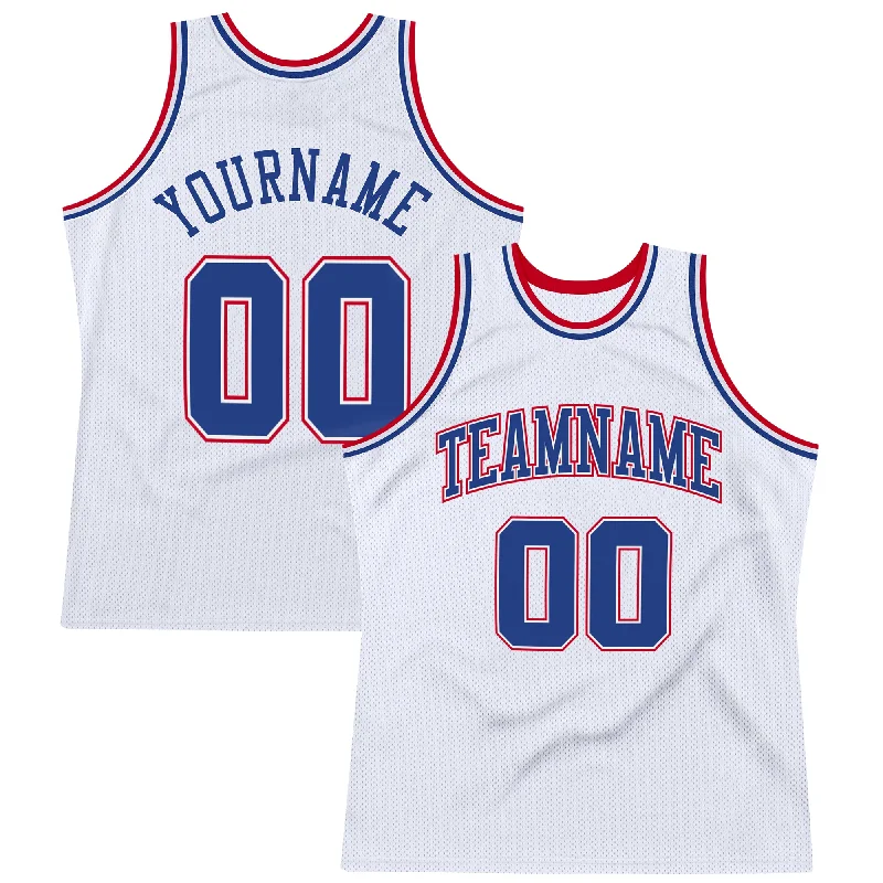 Custom White Royal-Red Authentic Throwback Basketball Jersey