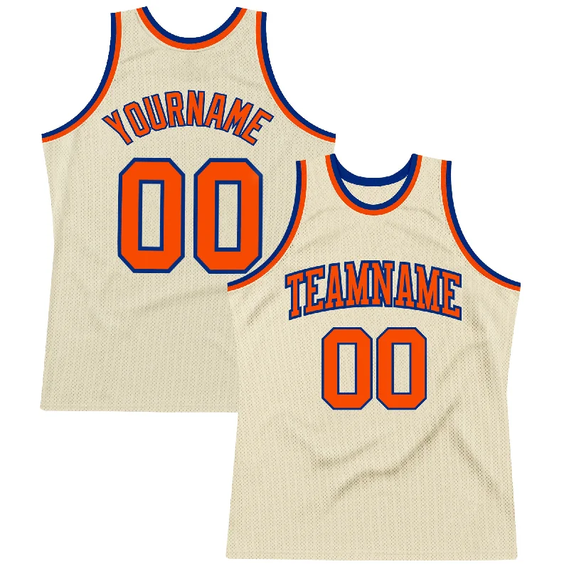 Custom Cream Orange-Royal Authentic Throwback Basketball Jersey