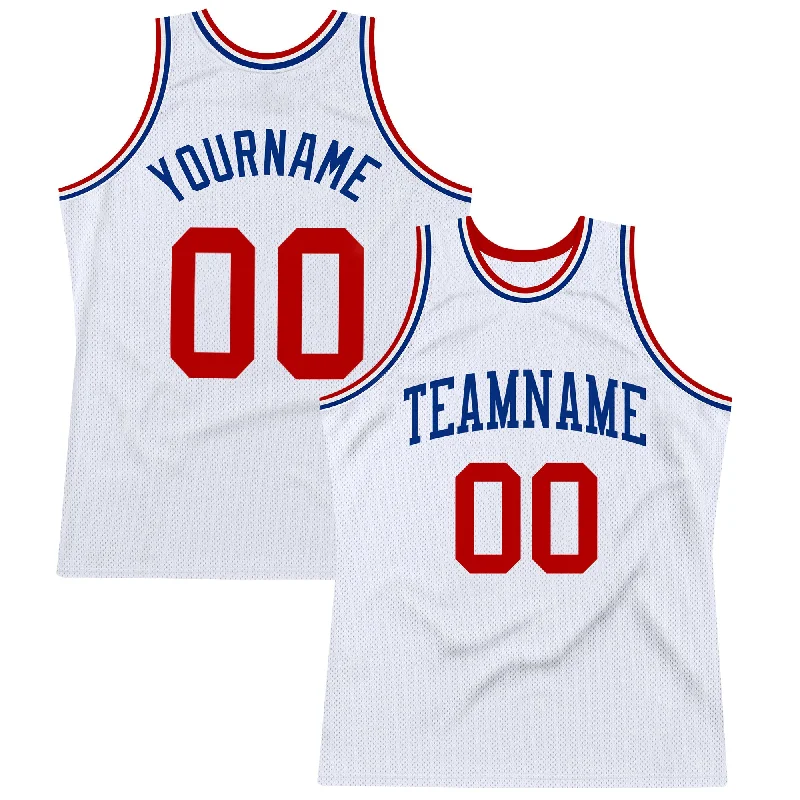 Custom White Red-Royal Authentic Throwback Basketball Jersey