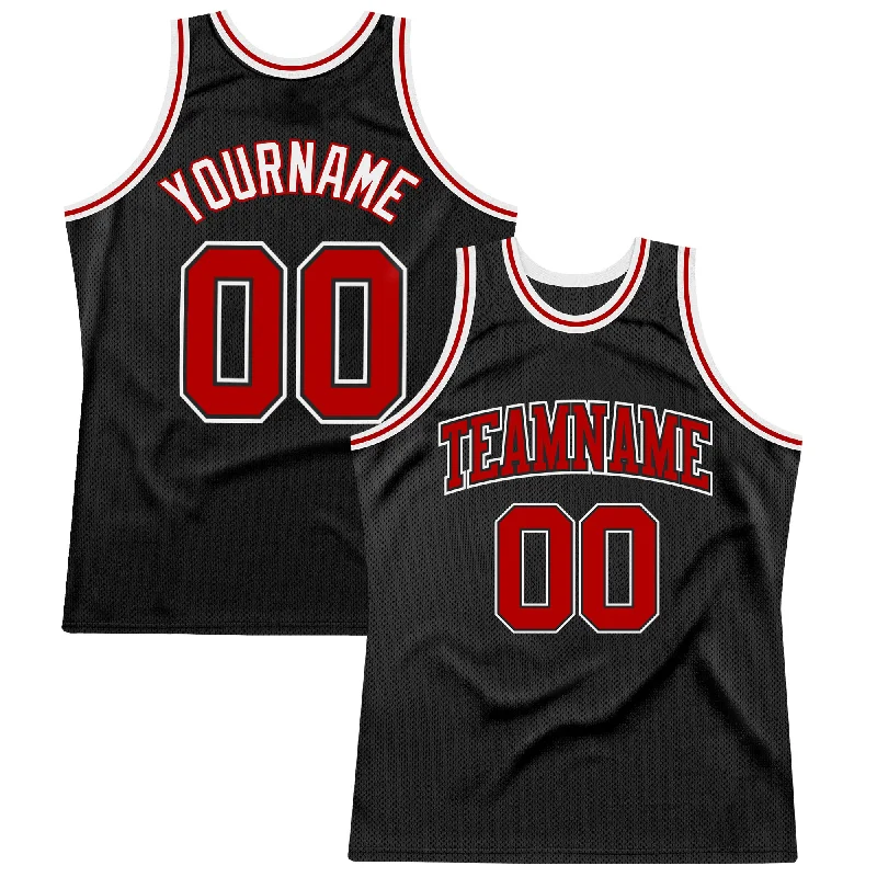 Custom Black Red-White Authentic Throwback Basketball Jersey