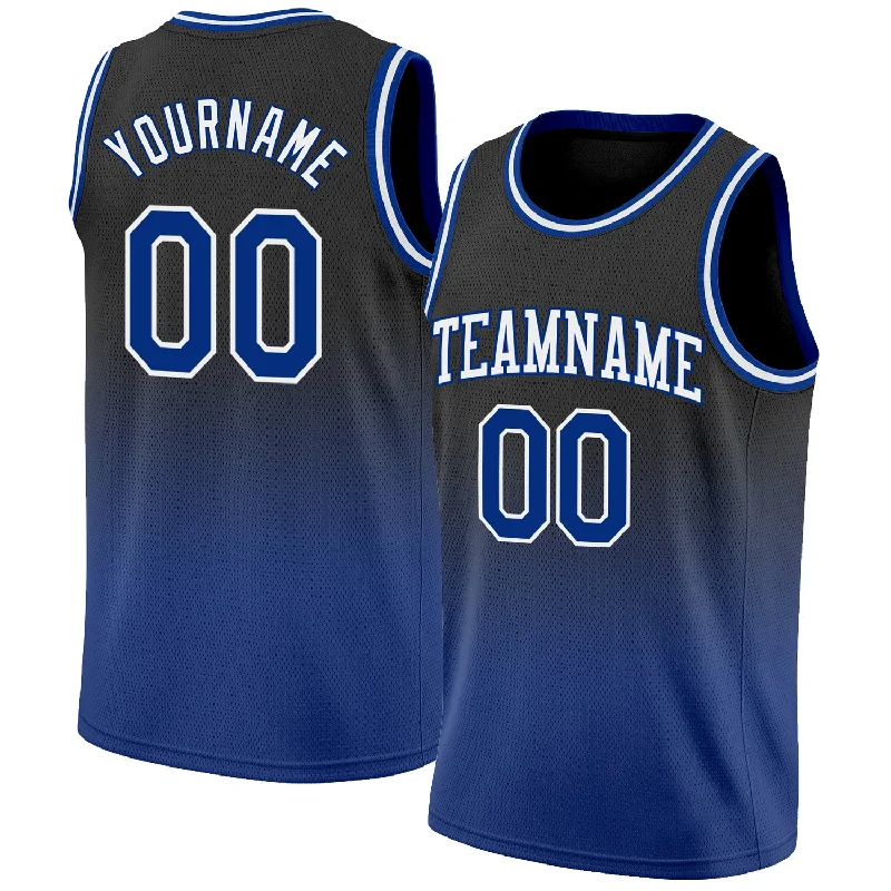 Custom Black Royal-White Authentic Fade Fashion Basketball Jersey