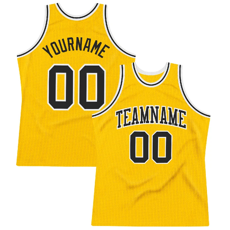 Custom Gold Black-White Authentic Throwback Basketball Jersey