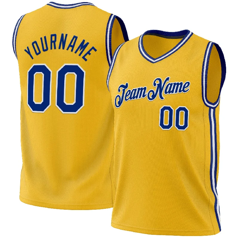 Custom Gold Royal-White Authentic Throwback Basketball Jersey