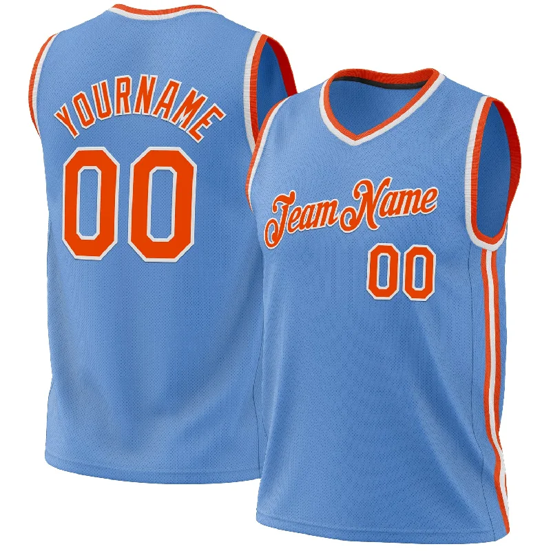 Custom Light Blue Orange-White Authentic Throwback Basketball Jersey