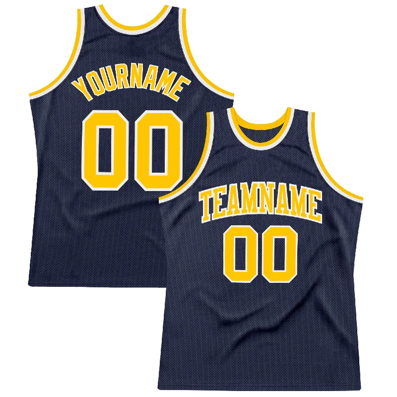 Custom Navy Gold-White Authentic Throwback Basketball Jersey