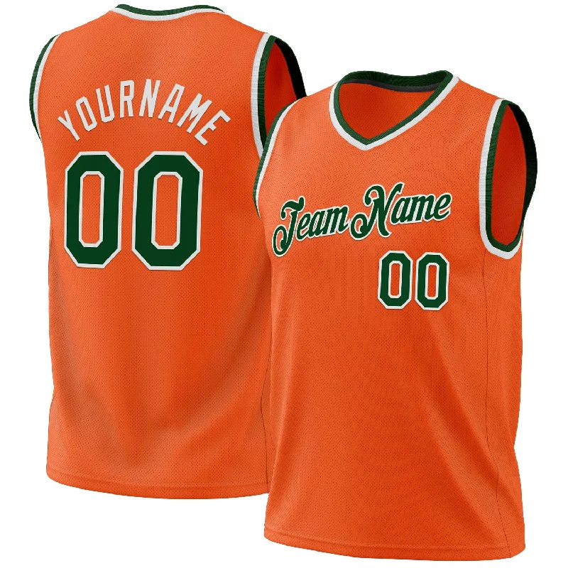 Custom Orange Green-White Authentic Throwback Basketball Jersey