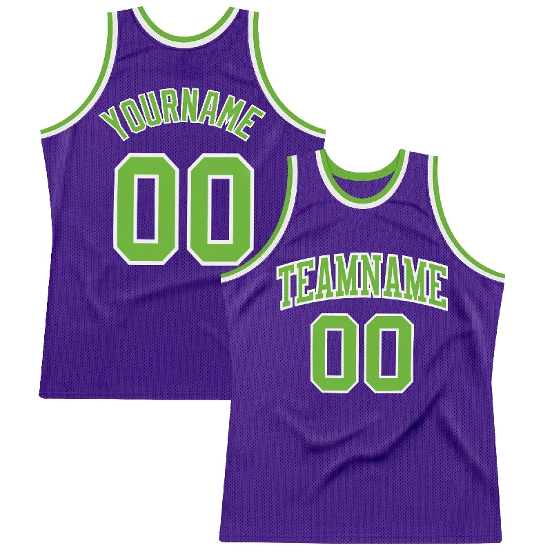 Custom Purple Neon Green-White Authentic Throwback Basketball Jersey