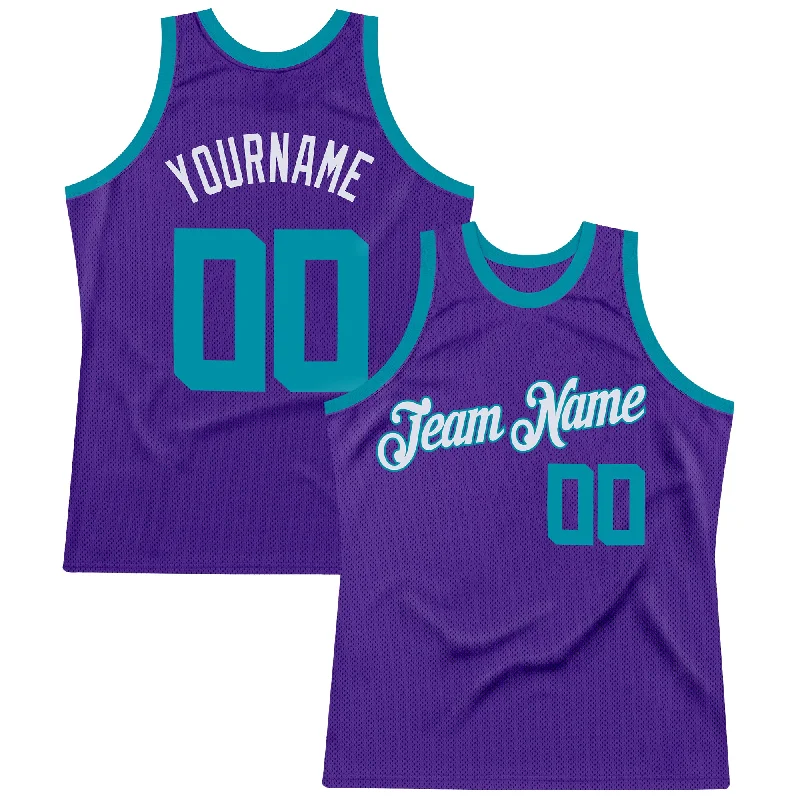 Custom Purple Teal-White Authentic Throwback Basketball Jersey