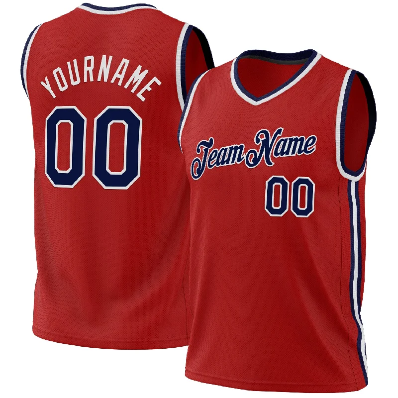 Custom Red Navy-White Authentic Throwback Basketball Jersey