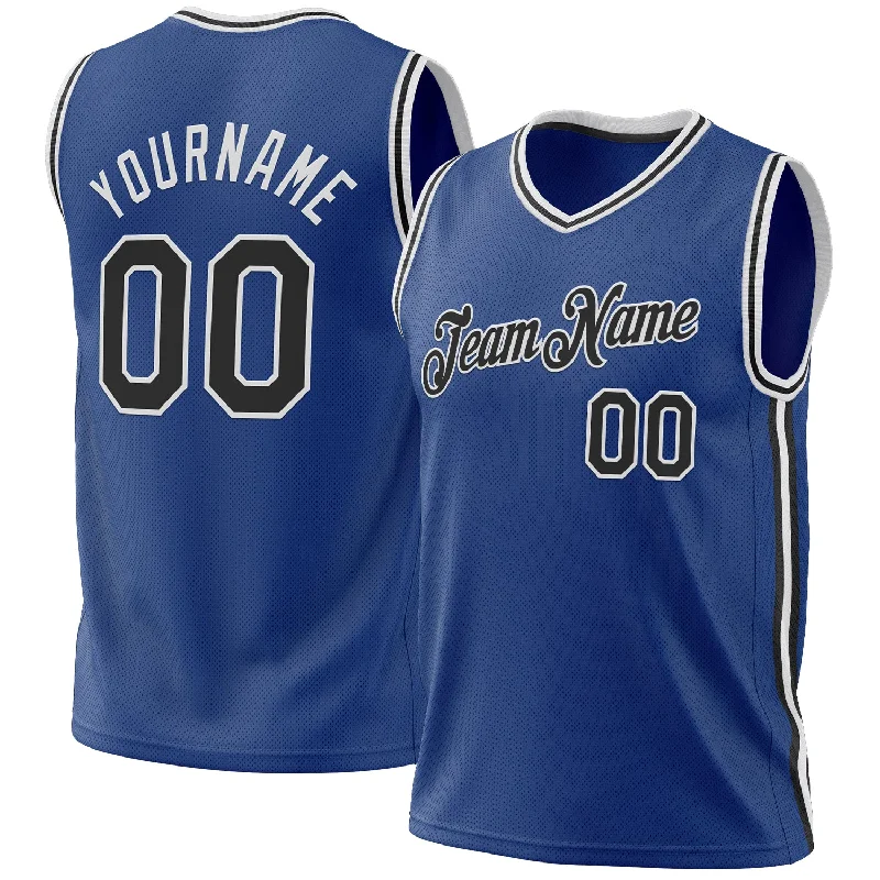 Custom Royal Black-White Authentic Throwback Basketball Jersey