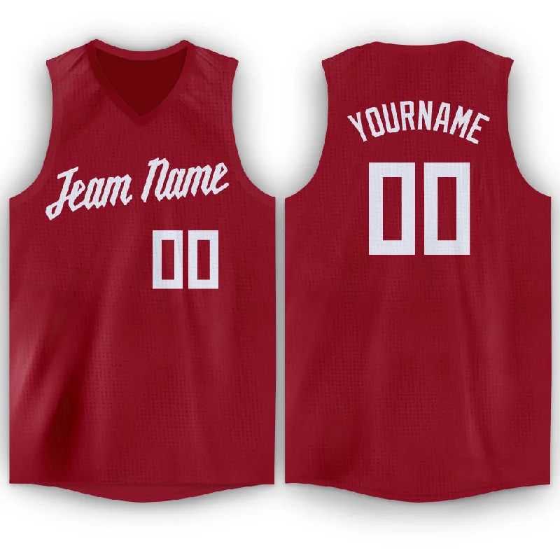 Custom Maroon White V-Neck Basketball Jersey