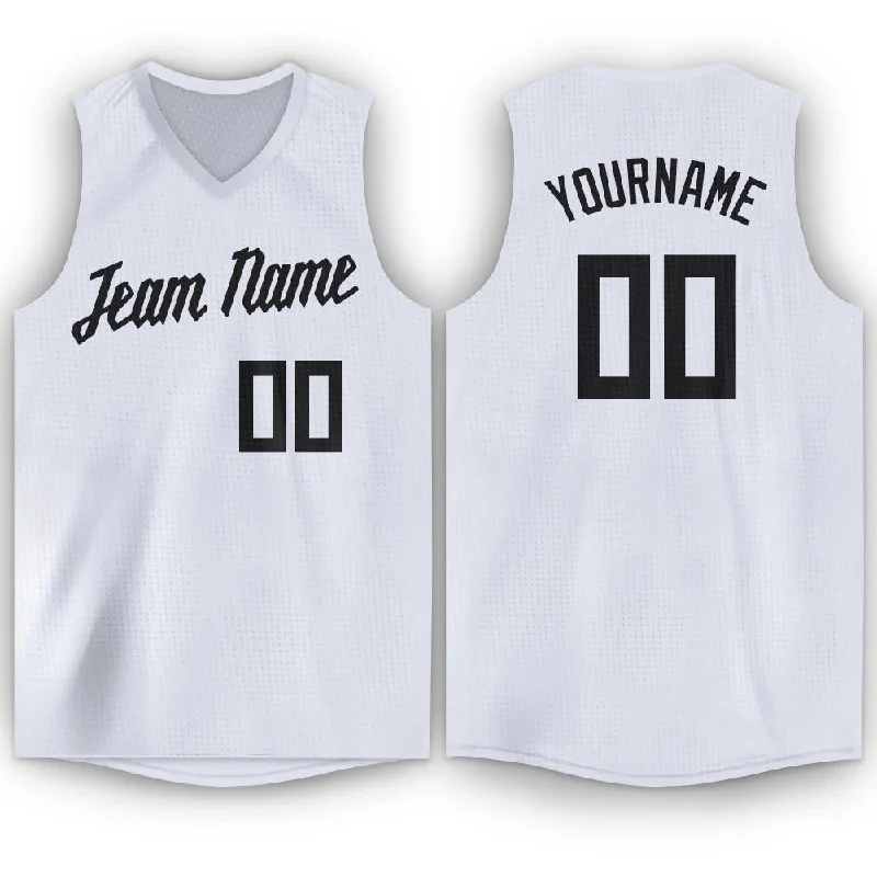 Custom White Black V-Neck Basketball Jersey