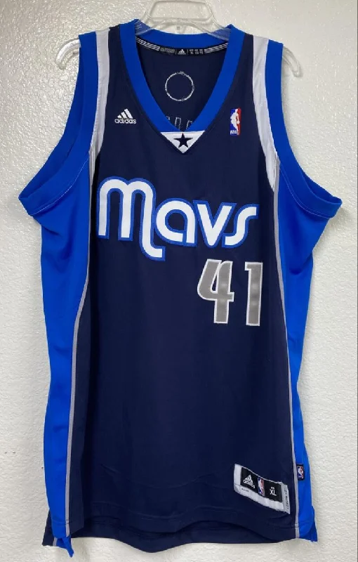 Dallas Mavericks Adidas Length + 2" Blue Stitch Dirk Nowitzki Men's Jersey XL