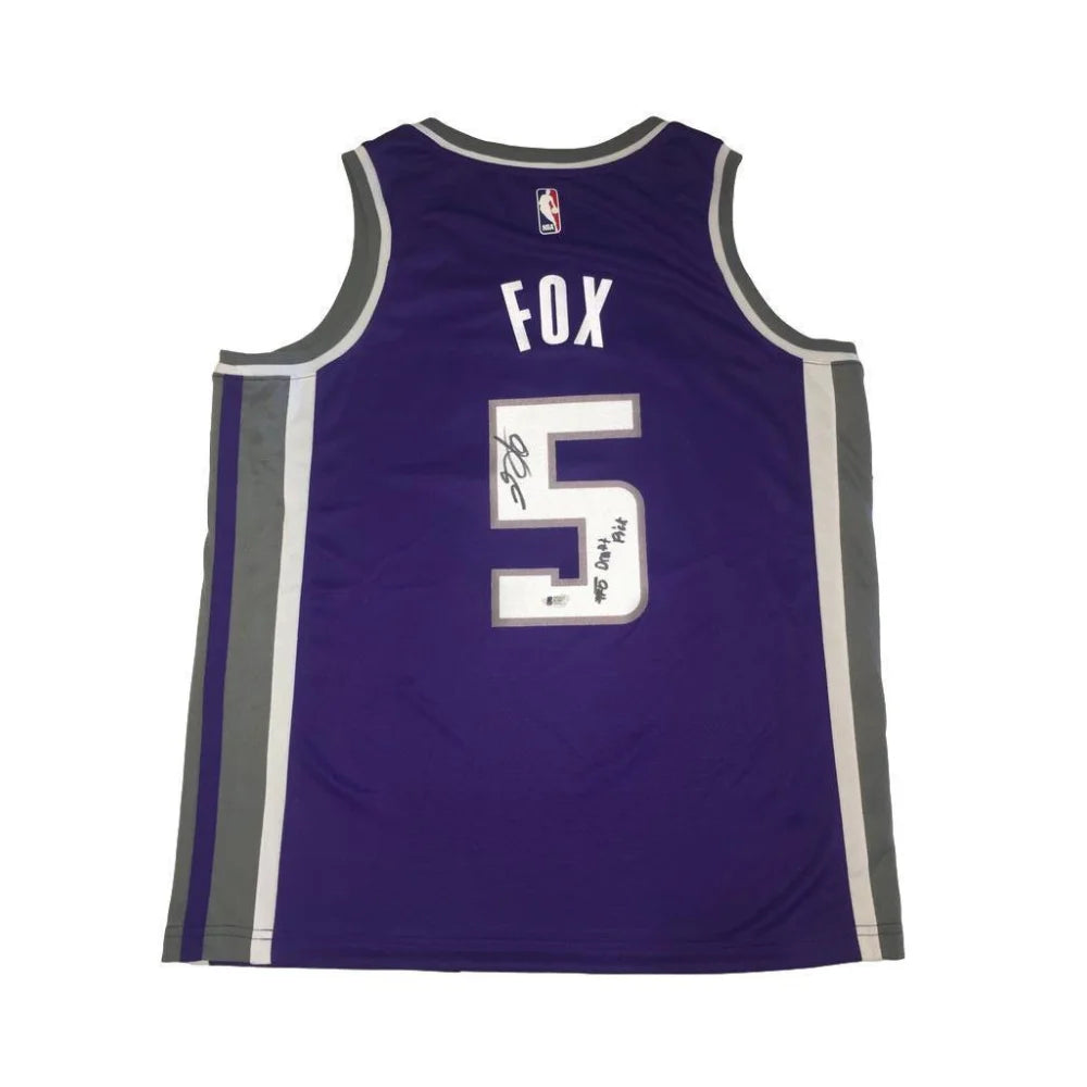 De'Aaron Fox Sacramento Kings Signed Inscribed "#5 Pick" Basketball Jersey BAS COA 4