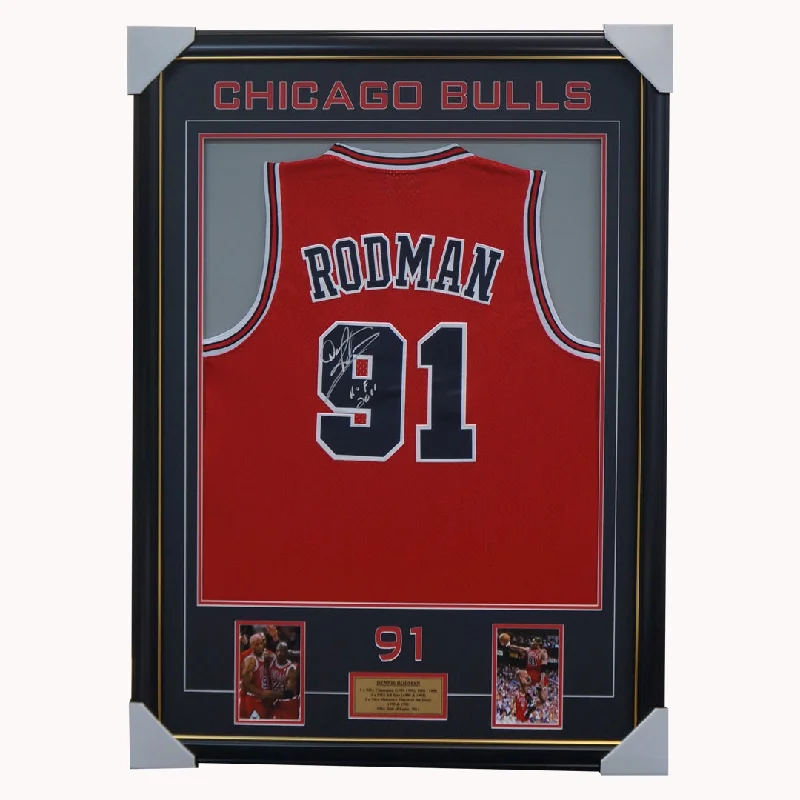 Dennis Rodman Chicago Bulls Nba Signed #91 Jersey Framed Nba Champion - 4474