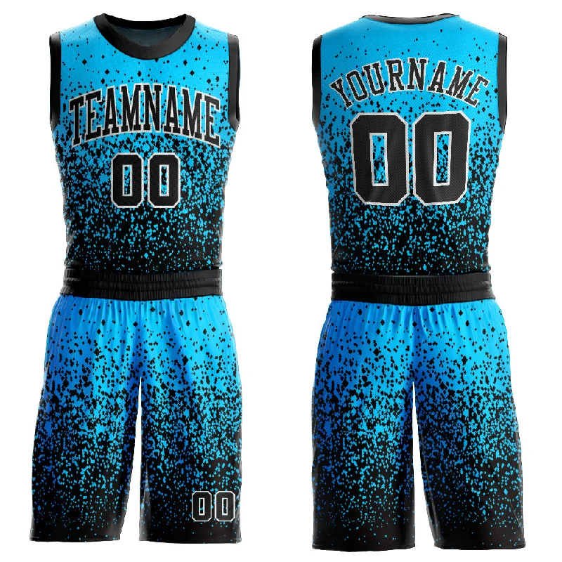 Custom Blue Black-White Round Neck Sublimation Basketball Suit Jersey