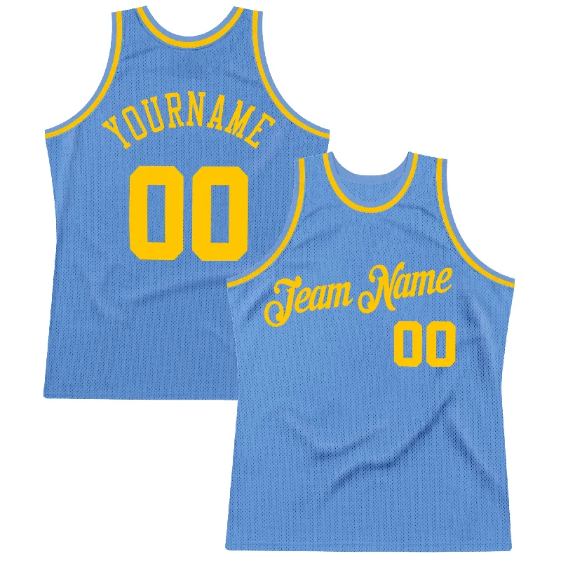 Custom Light Blue Gold Authentic Throwback Basketball Jersey