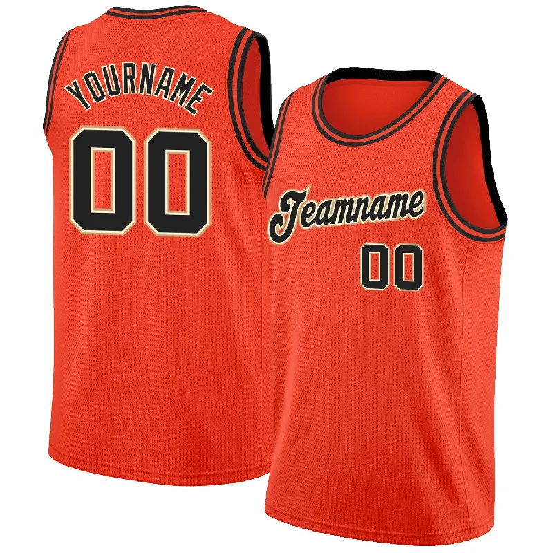 Custom Orange Black-Cream Round Neck Rib-Knit Basketball Jersey