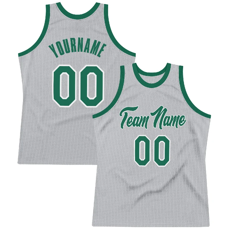 Custom Gray Kelly Green-White Authentic Throwback Basketball Jersey