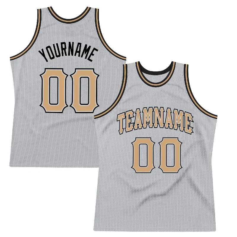 Custom Gray Old Gold-Black Authentic Throwback Basketball Jersey