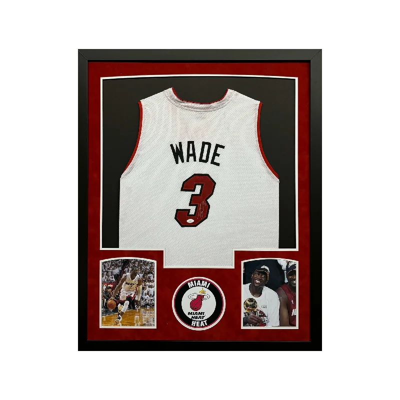 Dwayne Wade Signed Miami White Custom Suede Matte Framed Basketball Jersey