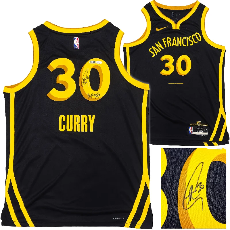 Golden State Warriors Stephen Curry Autographed Black Nike Swingman City Edition Jersey Size 48 "Night Night" JSA Stock #235506