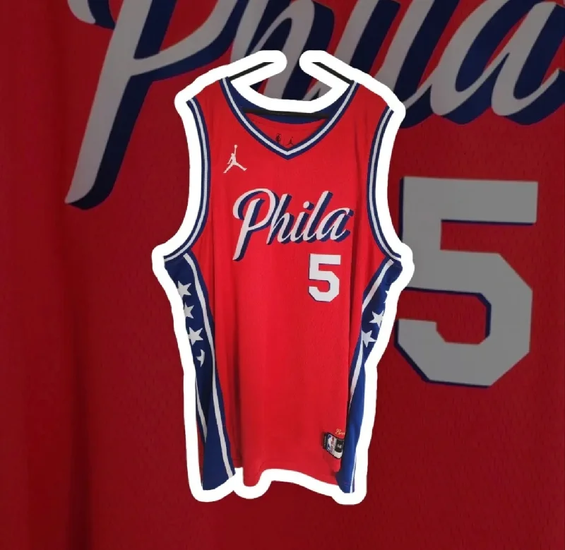 Jordan Philadelphia 76ers NBA Basketball Jersey, #5 Saba, Red, Size XXL