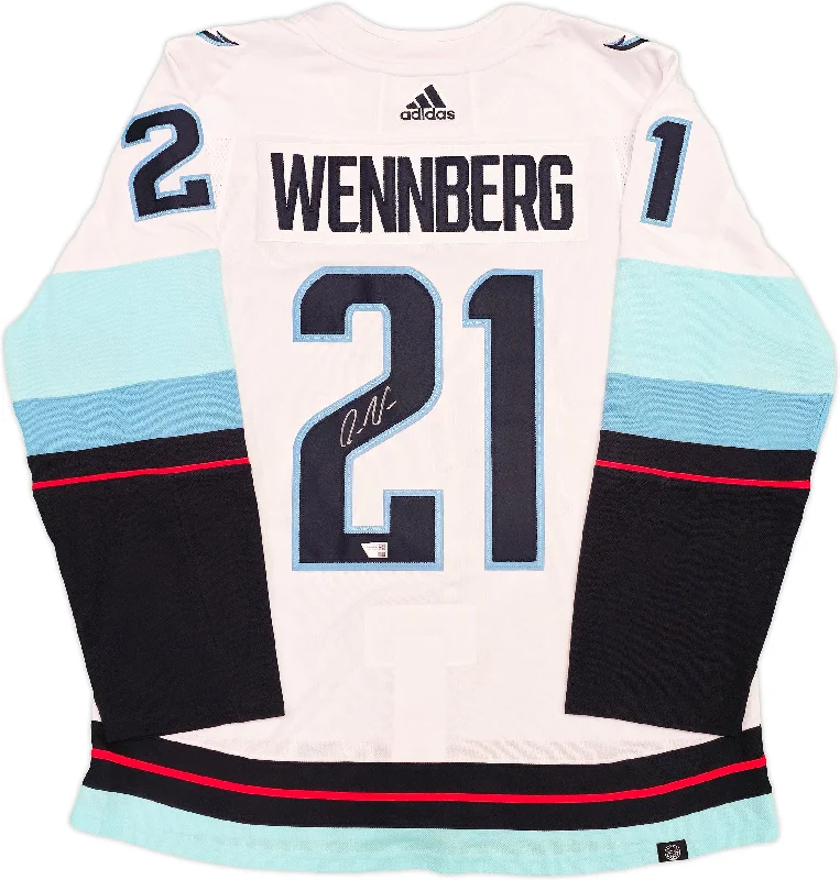 Seattle Kraken Alexander Wennberg Autographed White Adidas Authentic Jersey Size 54 With Inaugural Season Patch Fanatics Holo Stock #235582