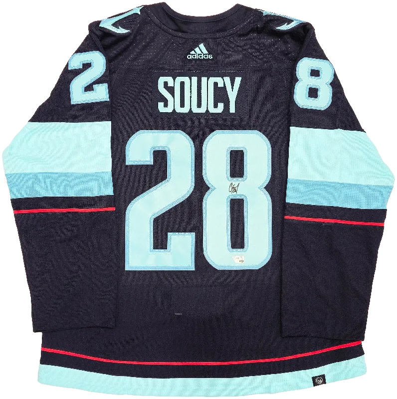 Seattle Kraken Carson Soucy Autographed Blue Adidas Authentic Jersey Size 54 With Inaugural Season Patch Fanatics Holo Stock #235580