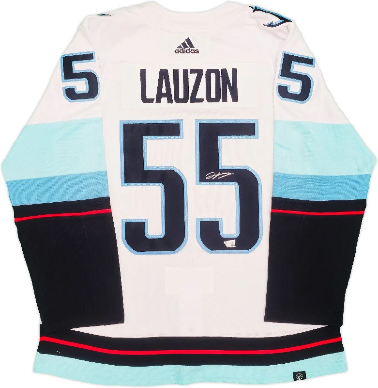 Seattle Kraken Jeremy Lauzon Autographed White Adidas Authentic Jersey Size 54 With Inaugural Season Patch Fanatics Holo Stock #235576