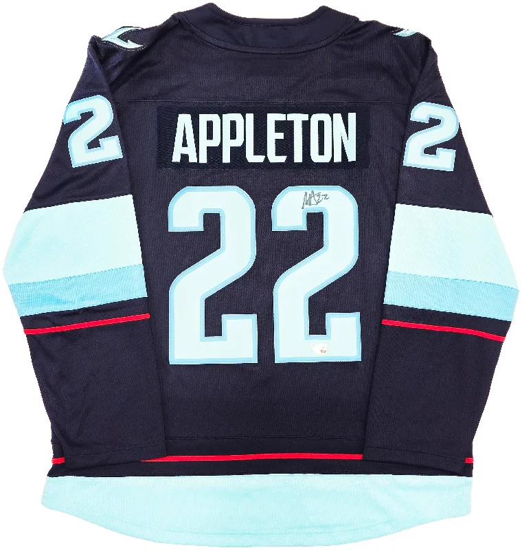 Seattle Kraken Mason Appleton Autographed Blue Fanatics Breakaway Jersey Size XL With Inaugural Season Patch Fanatics Holo Stock #235575