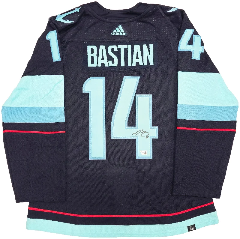 Seattle Kraken Nathan Bastian Autographed Blue Adidas Authentic Jersey Size 54 With Inaugural Season Patch Fanatics Holo Stock #235578