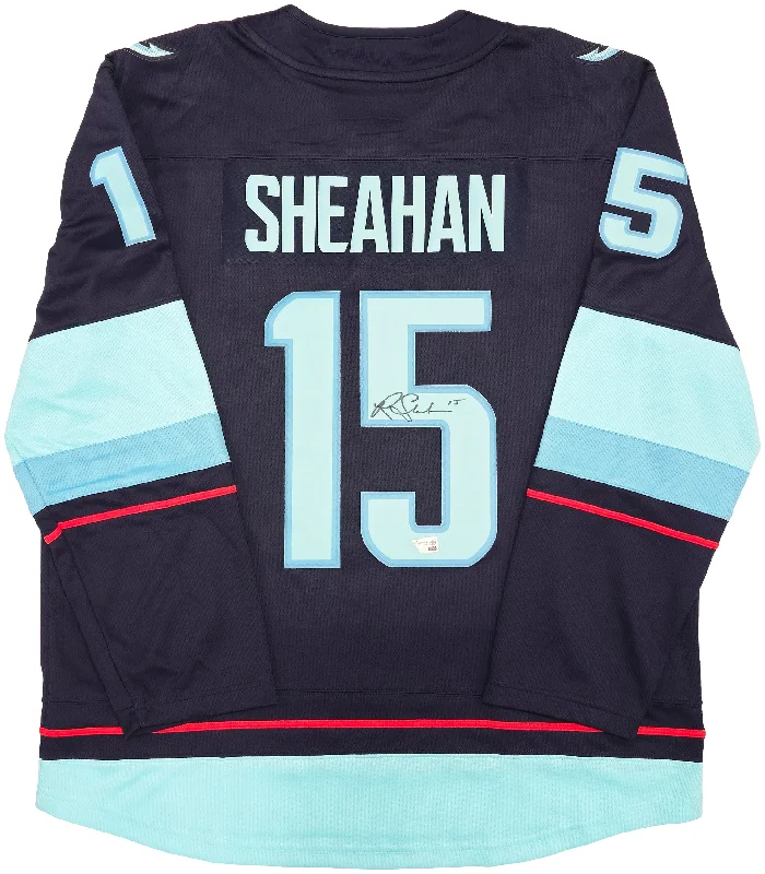 Seattle Kraken Riley Sheahan Autographed Blue Fanatics Breakaway Jersey Size XL With Inaugural Season Patch Fanatics Holo Stock #235590