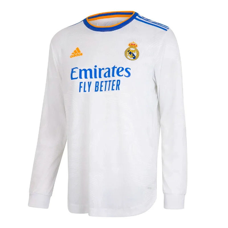 adidas Men's Real Madrid 2021/22 Long Sleeve Authentic Home Jersey White/Blue