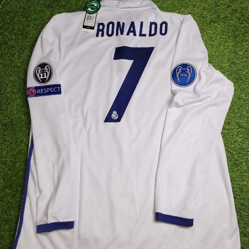 Cristiano Ronaldo Real Madrid 2016 2017 UEFA Home Long Sleeve Soccer Jersey Shirt BNWT XL SKU# AI5184