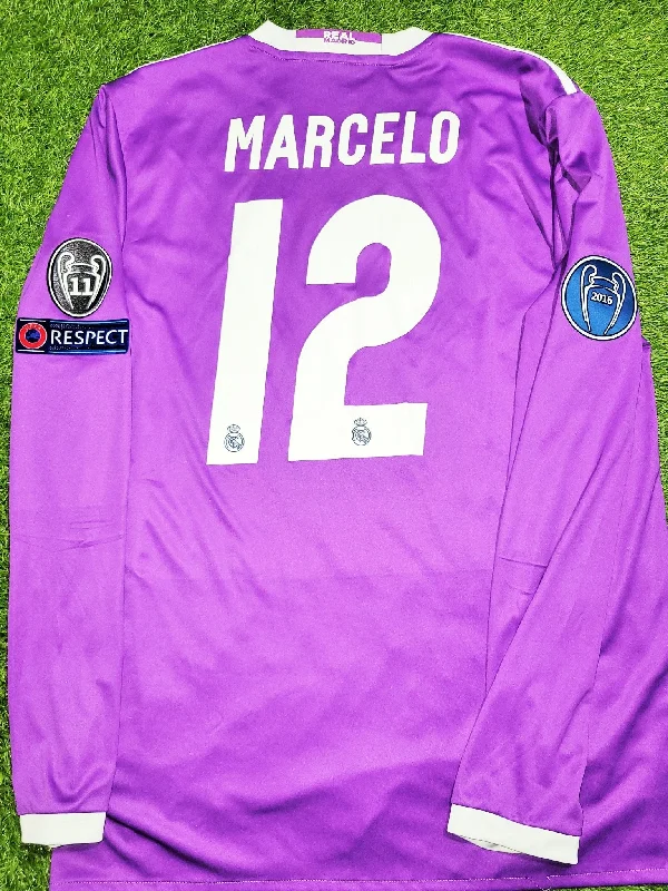 Marcelo Real Madrid 2016 2017 UEFA FINAL Long Sleeve Away Soccer Jersey Shirt L SKU# AI5159