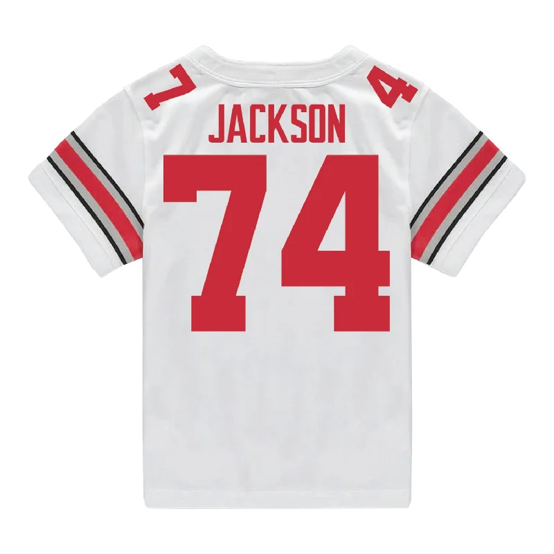 Ohio State Buckeyes Nike #74 Donovan Jackson Student Athlete White Football Jersey