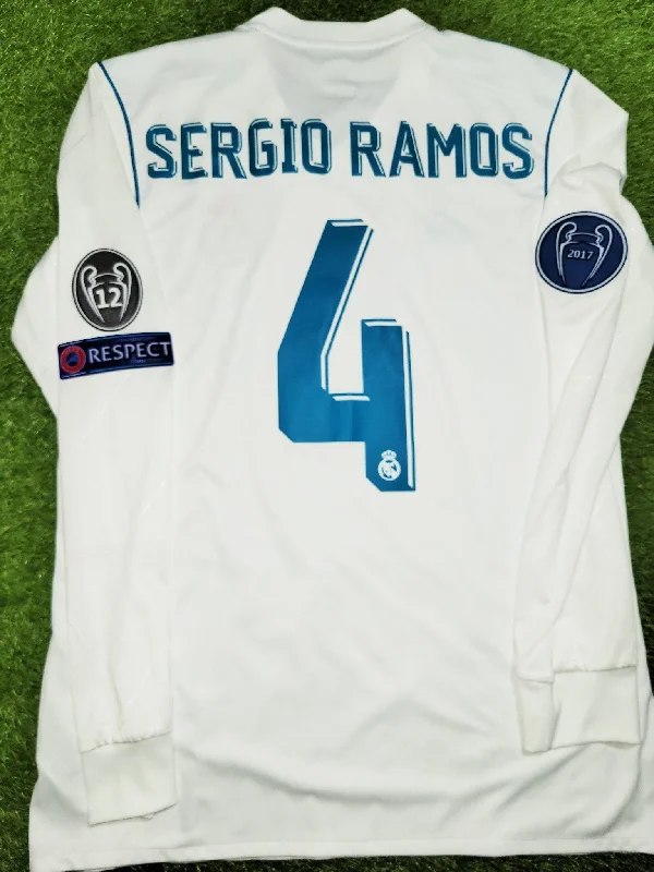 Ramos Real Madrid 2017 2018 UEFA FINAL Long Sleeve Soccer Jersey Shirt M SKU# B31106